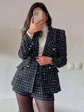 GETADME Women's Blazer Set Woman 2 Pieces Suit 2025 Autumn Fashion Woollen Blazers Shorts Two Piece Sets Womens Outfits