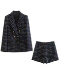 GETADME Women's Blazer Set Woman 2 Pieces Suit 2025 Autumn Fashion Woollen Blazers Shorts Two Piece Sets Womens Outfits