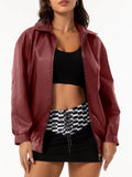 GETADME Women's Bomber Jacket 2025 New Spring Autumn Women's Leather Jacket Female Oversize Jacket Long Sleeved Lapel Casual Coats