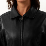 GETADME Women's Bomber Jacket 2025 New Spring Autumn Women's Leather Jacket Female Oversize Jacket Long Sleeved Lapel Casual Coats