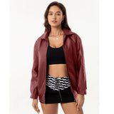GETADME Women's Bomber Jacket 2025 New Spring Autumn Women's Leather Jacket Female Oversize Jacket Long Sleeved Lapel Casual Coats