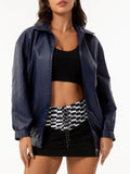 GETADME Women's Bomber Jacket 2025 New Spring Autumn Women's Leather Jacket Female Oversize Jacket Long Sleeved Lapel Casual Coats