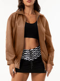 GETADME Women's Bomber Jacket 2025 New Spring Autumn Women's Leather Jacket Female Oversize Jacket Long Sleeved Lapel Casual Coats