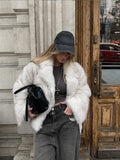 GETADME Women's Brown Long Sleeved Buttons Faux Fur Coat Winter Thick Warm Fury Turn-down Jacket Female High Street Outerwear 2025