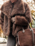 GETADME Women's Brown Long Sleeved Buttons Faux Fur Coat Winter Thick Warm Fury Turn-down Jacket Female High Street Outerwear 2025