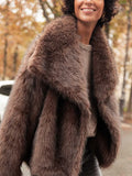 GETADME Women's Brown Long Sleeved Buttons Faux Fur Coat Winter Thick Warm Fury Turn-down Jacket Female High Street Outerwear 2025
