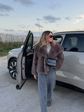 GETADME Women's Brown Long Sleeved Buttons Faux Fur Coat Winter Thick Warm Fury Turn-down Jacket Female High Street Outerwear 2025