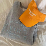 GETADME 여성 의류 라운드넥 솔리드 컬러 풀오버 랜턴 긴팔 레터링 자수 봄 가을 패션 아첨 탑