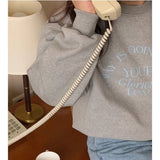 GETADME 여성 의류 라운드넥 솔리드 컬러 풀오버 랜턴 긴팔 레터링 자수 봄 가을 패션 아첨 탑