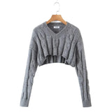 Pull court en maille torsadée pour femme GETADME