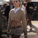 Pull court en maille torsadée pour femme GETADME