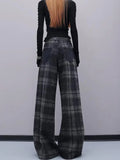 GETADME Women's Dark Blue Jeans Y2K Splicing Harajuku High Street Streetwear 2000s Style Wide Leg Retro 90s Pants Jeans 2025 Clothing