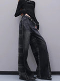 GETADME Women's Dark Blue Jeans Y2K Splicing Harajuku High Street Streetwear 2000s Style Wide Leg Retro 90s Pants Jeans 2025 Clothing