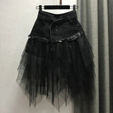 GETADME Women's Denim Gauze Patchwork Mini Skirt 2025
