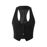 GETADME Women's Dressy Waistcoat Racerback Button Vest Jacket Vintage Steampunk Sleeveless Tuxedo Suit Vest Crop Tank Top