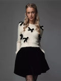 GETADME Women's Elegant 3d Bow Slim Cropped Pollover Sweaters Fashion O Neck Long Sleeves Knitted Tops 2024 Autumn Lady New Chic Jumpers