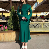 GETADME 여성 패션 슬림핏 맥시 드레스 긴팔 하이웨이스트 우아한 솔리드 컬러 파티 드레스 캐주얼 럭셔리 여성 가을 ​​드레스