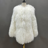 GETADME Women's Natural Mongolian Fur Coats Lady Luxury Winter Jackets Long Thick Warm Fluffy Outerwear S5456