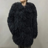 GETADME Women's Natural Mongolian Fur Coats Lady Luxury Winter Jackets Long Thick Warm Fluffy Outerwear S5456