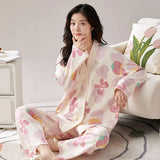 GETADME Women's New Pajamas Homewear Set of Spring and Autumn Pajamas Women Long-Sleeved Cardigan Ins Girls Cute Fall Pajamas Homewear