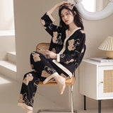GETADME Women's New Pajamas Homewear Set of Spring and Autumn Pajamas Women Long-Sleeved Cardigan Ins Girls Cute Fall Pajamas Homewear