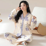 GETADME Women's New Pajamas Homewear Set of Spring and Autumn Pajamas Women Long-Sleeved Cardigan Ins Girls Cute Fall Pajamas Homewear