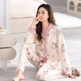 GETADME Women's New Pajamas Homewear Set of Spring and Autumn Pajamas Women Long-Sleeved Cardigan Ins Girls Cute Fall Pajamas Homewear