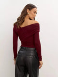 GETADME Top de soirée asymétrique à découpe et drapé pour femme, haut à manches longues uni style années 2000, débardeur sexy