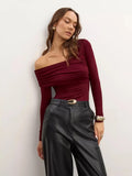GETADME Top de soirée asymétrique à découpe et drapé pour femme, haut à manches longues uni style années 2000, débardeur sexy