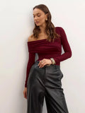 GETADME Top de soirée asymétrique à découpe et drapé pour femme, haut à manches longues uni style années 2000, débardeur sexy