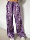 GETADME 여성용 파자마 바지 스트레이트 레그 퍼플 레오파드 슬리밍 루즈핏 컬러 블로킹 파자마 바지 여성 의류