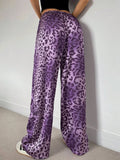 GETADME 여성용 파자마 바지 스트레이트 레그 퍼플 레오파드 슬리밍 루즈핏 컬러 블로킹 파자마 바지 여성 의류