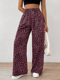 GETADME 여성용 파자마 바지 스트레이트 레그 퍼플 레오파드 슬리밍 루즈핏 컬러 블로킹 파자마 바지 여성 의류