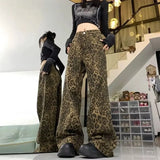 Jean rétro femme GETADME, imprimé léopard, style hip-hop Y2K, années 2000, coupe droite, vintage et décontracté, taille haute.