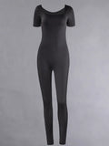 GETADME 여성용 롬퍼 반팔 솔리드 스키니 바디콘 점프수트 패션 스포츠 피트니스 캐주얼 활동 스트리트웨어 오버올