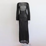 GETADME Women's Sexy Backless Club Perspective Mesh Sheer Party Beach Coverup Dress Casual Long Sleeve Clothing Holiday Vestidos