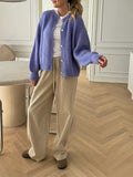Getadme Women s Solid Color Cardigan Fuzzy Long Sleeve Button Down Sweater Soft Knit Tops Outerwear