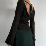 Pulls en maille dos nu à nouer pour femmes GETADME, manches longues, col bateau, style coréen vintage Y2K, automne