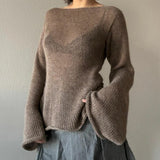 Pulls en maille dos nu à nouer pour femmes GETADME, manches longues, col bateau, style coréen vintage Y2K, automne