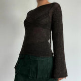 Pulls en maille dos nu à nouer pour femmes GETADME, manches longues, col bateau, style coréen vintage Y2K, automne