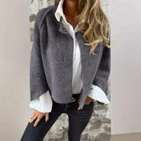 GETADME Women's Wool Blend Short Coat Autumn Winter Loose Long Sleeved Solid Color Jacket