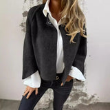 GETADME Women's Wool Blend Short Coat Autumn Winter Loose Long Sleeved Solid Color Jacket