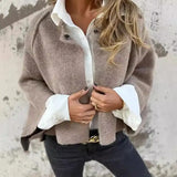 GETADME Women's Wool Blend Short Coat Autumn Winter Loose Long Sleeved Solid Color Jacket