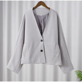 GETADME Women's Woolen Coats Loose Casual Retro Double Breasted Stand Collar Short Jacket Office Lady Outerwear Autumn Winter 2024