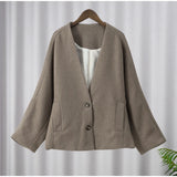 GETADME Women's Woolen Coats Loose Casual Retro Double Breasted Stand Collar Short Jacket Office Lady Outerwear Autumn Winter 2024