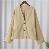 GETADME Women's Woolen Coats Loose Casual Retro Double Breasted Stand Collar Short Jacket Office Lady Outerwear Autumn Winter 2024