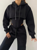 GETADME Women's casual sweatpants set 2025 autumn and winter new belted hooded short hoodie corset of three-piece trousers