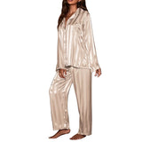GETADME Women's striped pajama set solid French silk satin pajamas two piece set, comfortable home pajamas roupa feminina womens pyjamas