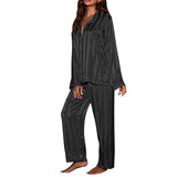GETADME Women's striped pajama set solid French silk satin pajamas two piece set, comfortable home pajamas roupa feminina womens pyjamas