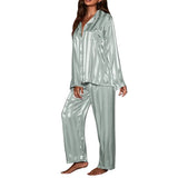 GETADME Women's striped pajama set solid French silk satin pajamas two piece set, comfortable home pajamas roupa feminina womens pyjamas
